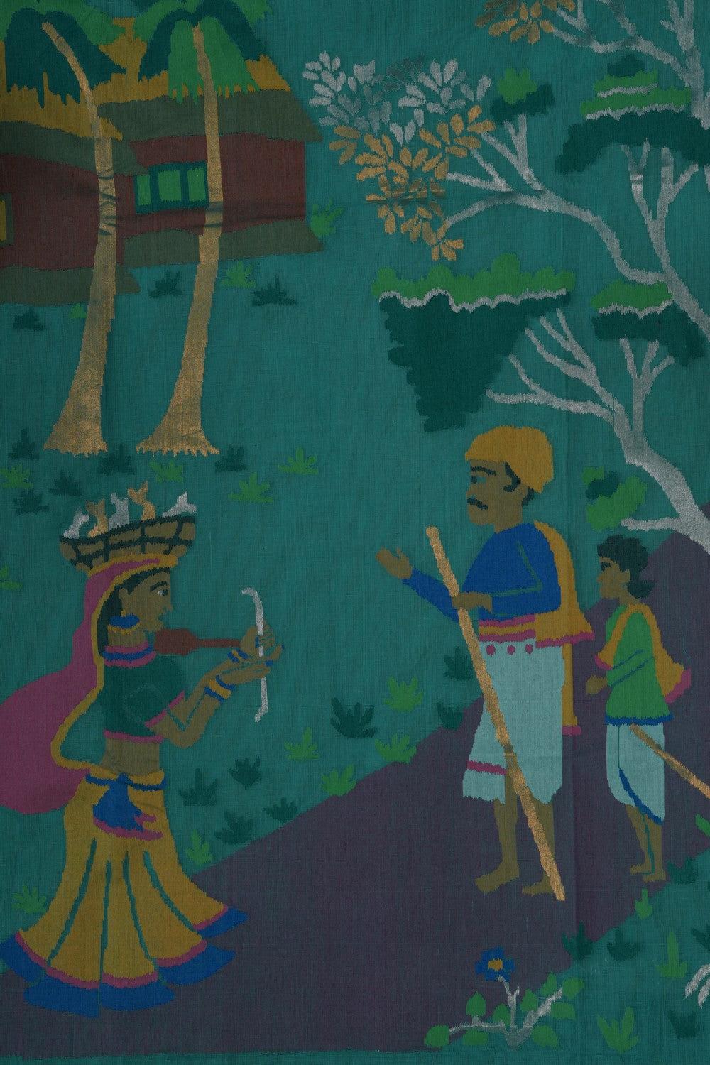 Image of Uppada Cotton Teal Green Saree